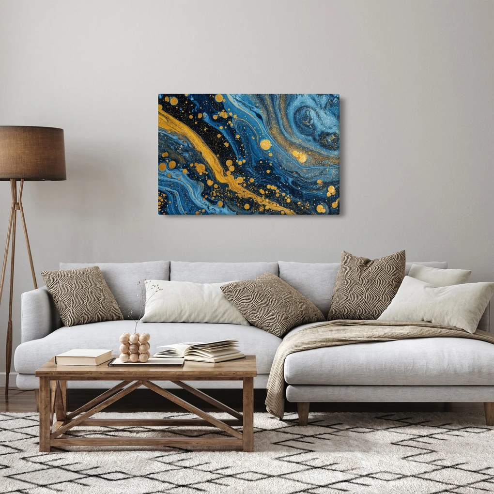 Tablou - Abstracție albastră cu aur (90x60 cm)