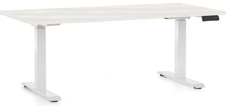 Masă înălțime reglabilă OfficeTech C, 160 x 80 cm, picioare albe, frasin alb