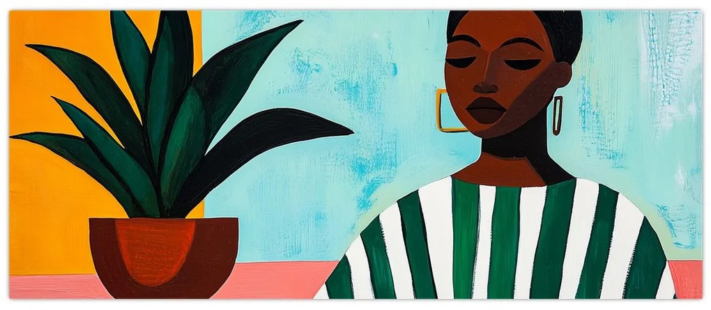 Tablou - Femeie cu floare (120x50 cm)