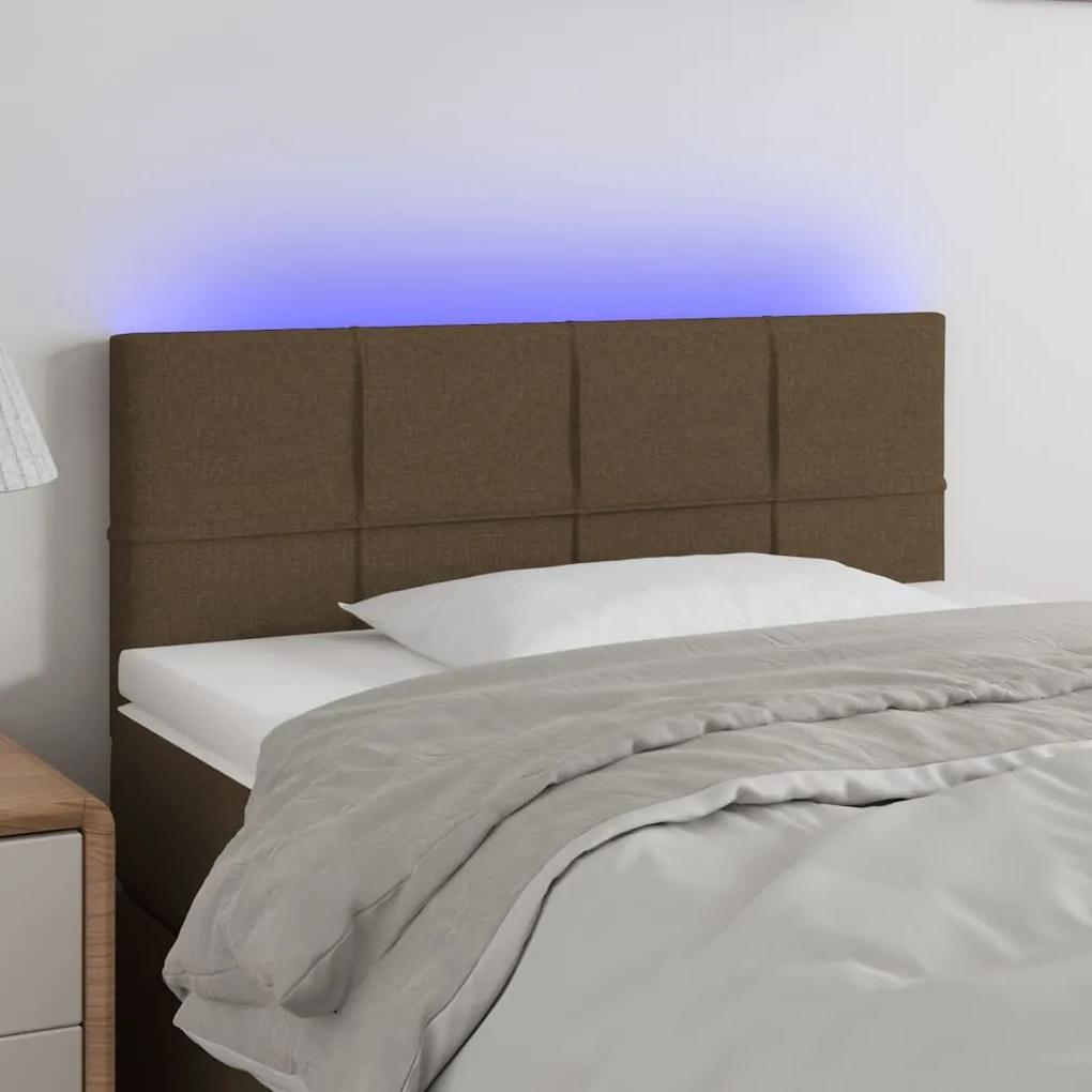 3121605 vidaXL Tăblie de pat cu LED, maro închis, 100x5x78/88 cm, textil