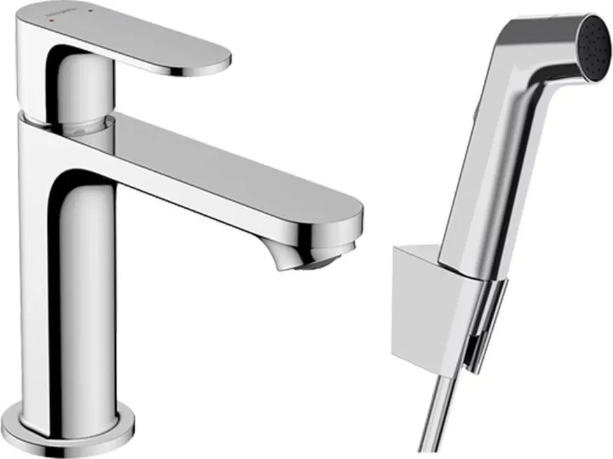 Baterie lavoar Hansgrohe Rebris S 110 EcoSmart cu dus igiena intima crom lucios