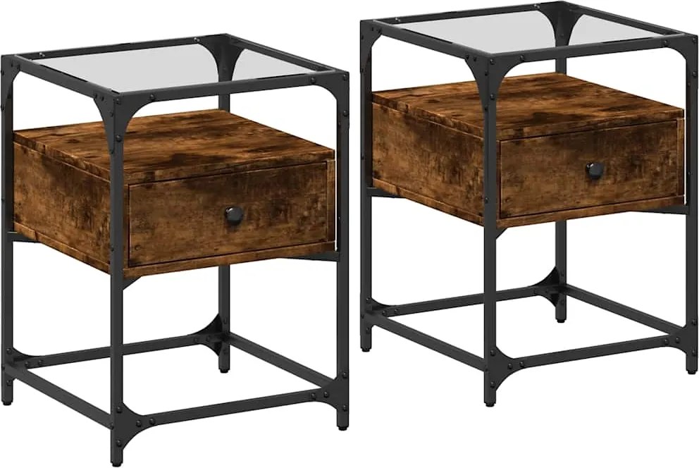 vidaXL Noptiere, 2 buc., stejar fumuriu, 40x40x55 cm, lemn compozit