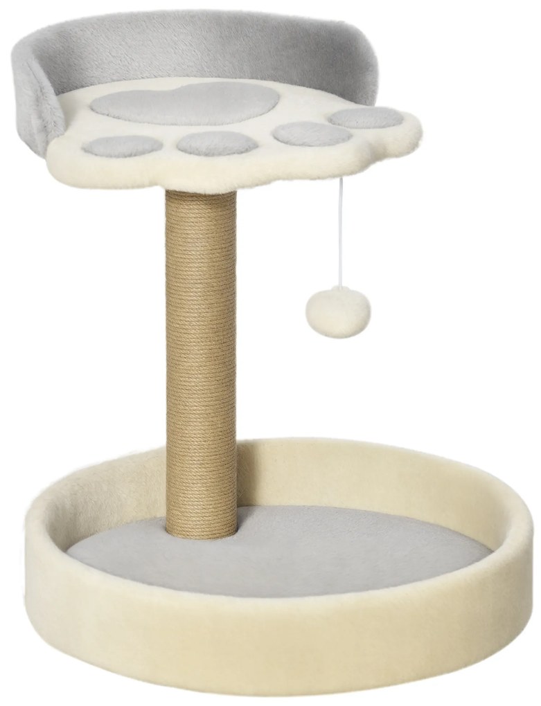 PawHut Copac de Zgâriat pentru Pisici, 5kg, cu Pătuțuri și Minge, Plus și Frânghie de Iută, 41x41x44 cm, Gri și Bej | Aosom Romania