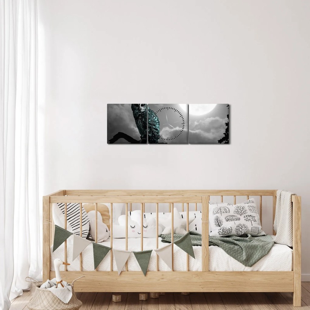 Tablou - Bufniță de noapte, albastru (cu ceas) (90x30 cm)