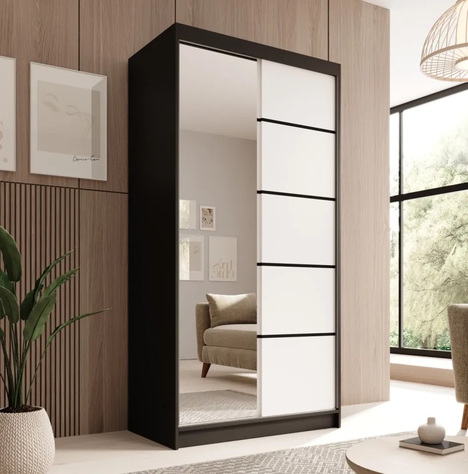 Dulap cu usi glisante, 100x58x200 cm, Laurencja 100, ADRK Furniture (Culoare: Negru / Negru)