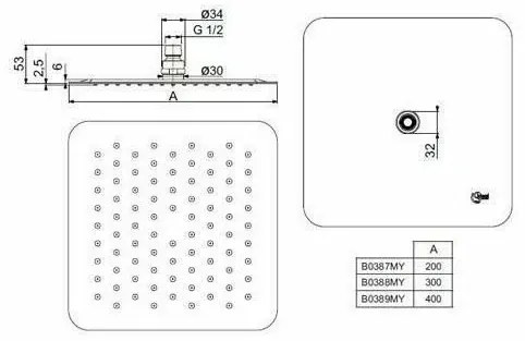 Palarie dus Ideal Standard IdealRain Luxe M1 patrata 400x400 mm