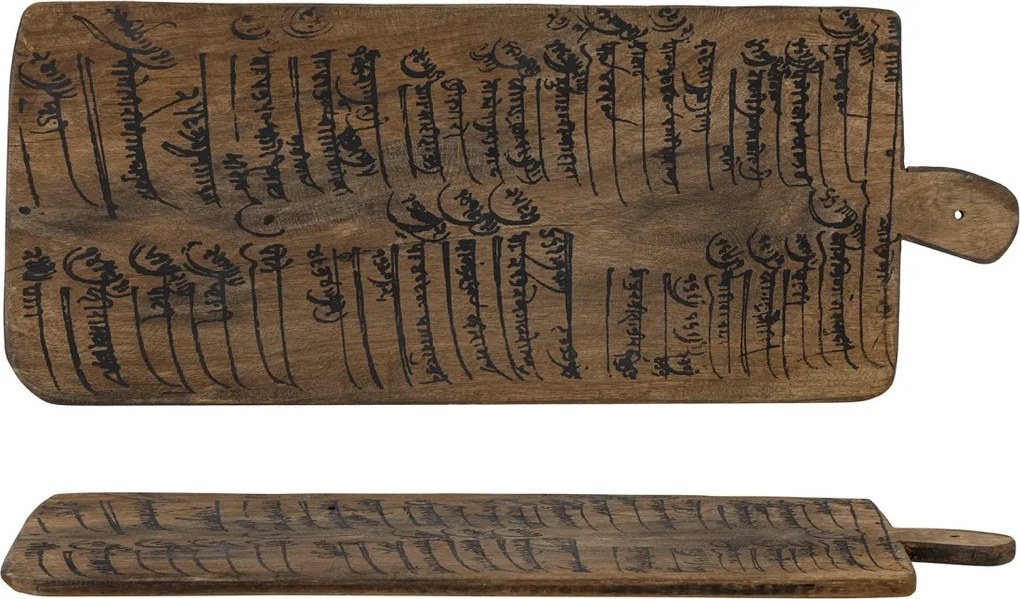 Platou decorativ din lemn reciclat, cu model gravuri antice, „Gratia", 53 x 20 x 1,5 cm