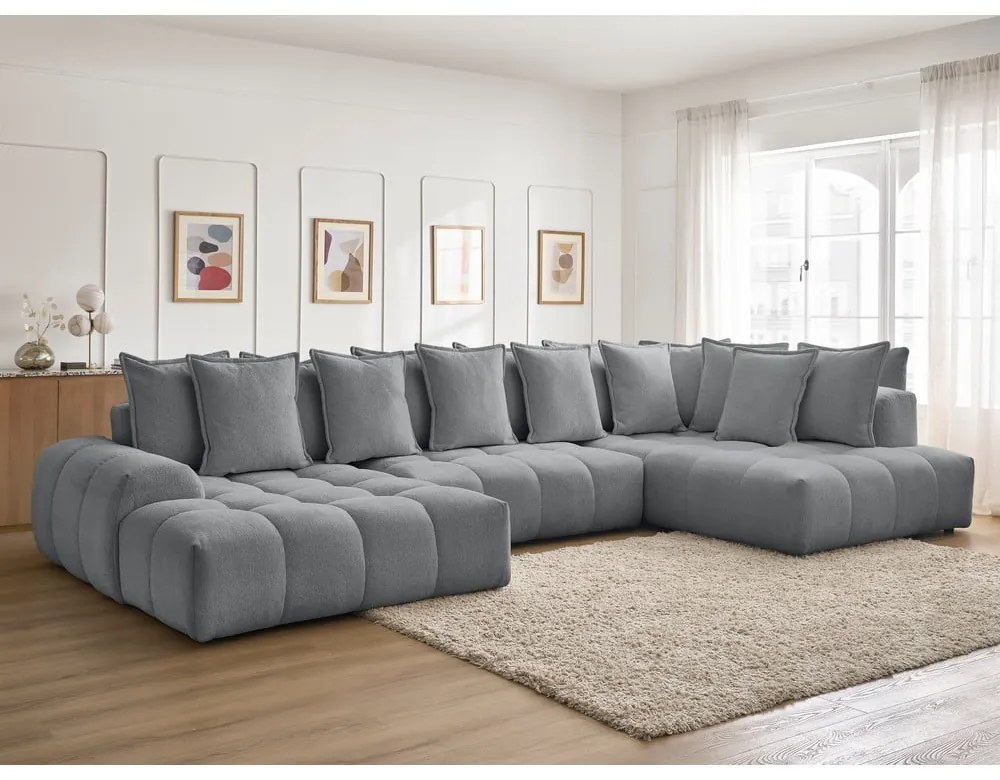 Colțar gri închis extensibil/cu spațiu de depozitare cu tapițerie din chenille (cu colț pe partea dreaptă/în formă de "U") Everest – Bobochic Paris