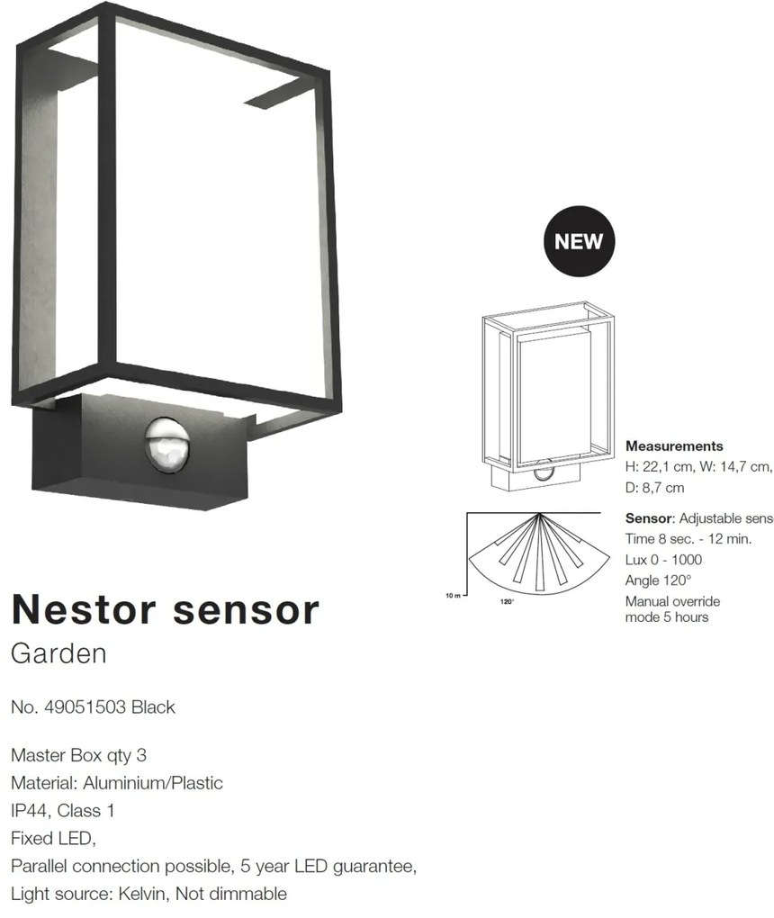 Aplica LED exterior cu senzor de miscare Nestor 49051503 NL