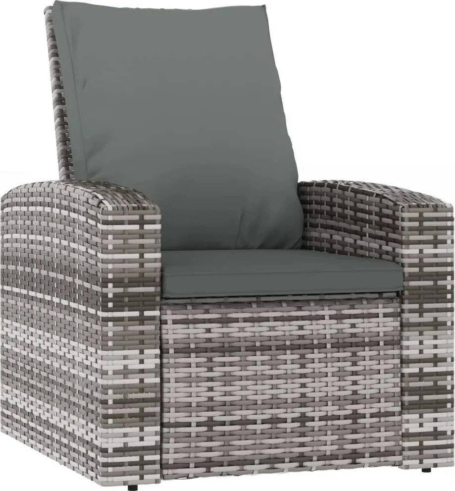 vidaXL Scaun rabatabil de grădină cu perne, gri, poliratan