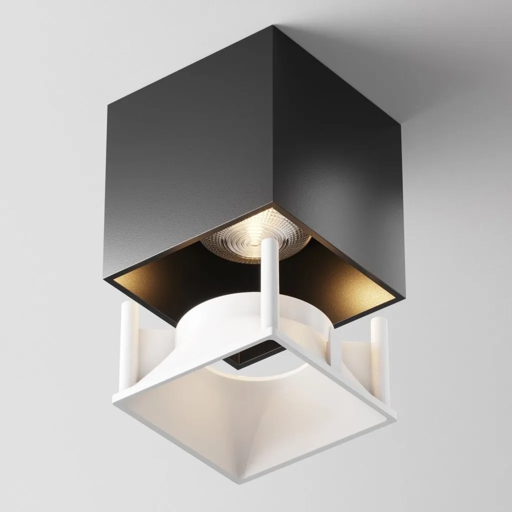 Spot LED aplicat, plafoniera dimabil design tehnic Alfa negru 7x7cm, 4000K