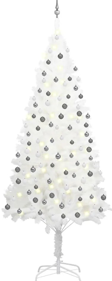vidaXL Brad Crăciun pre-iluminat artificial, set globuri, alb, 240 cm