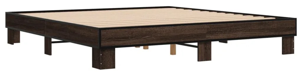 3280221 vidaXL Cadru de pat, stejar maro, 200x200 cm, lemn prelucrat și metal