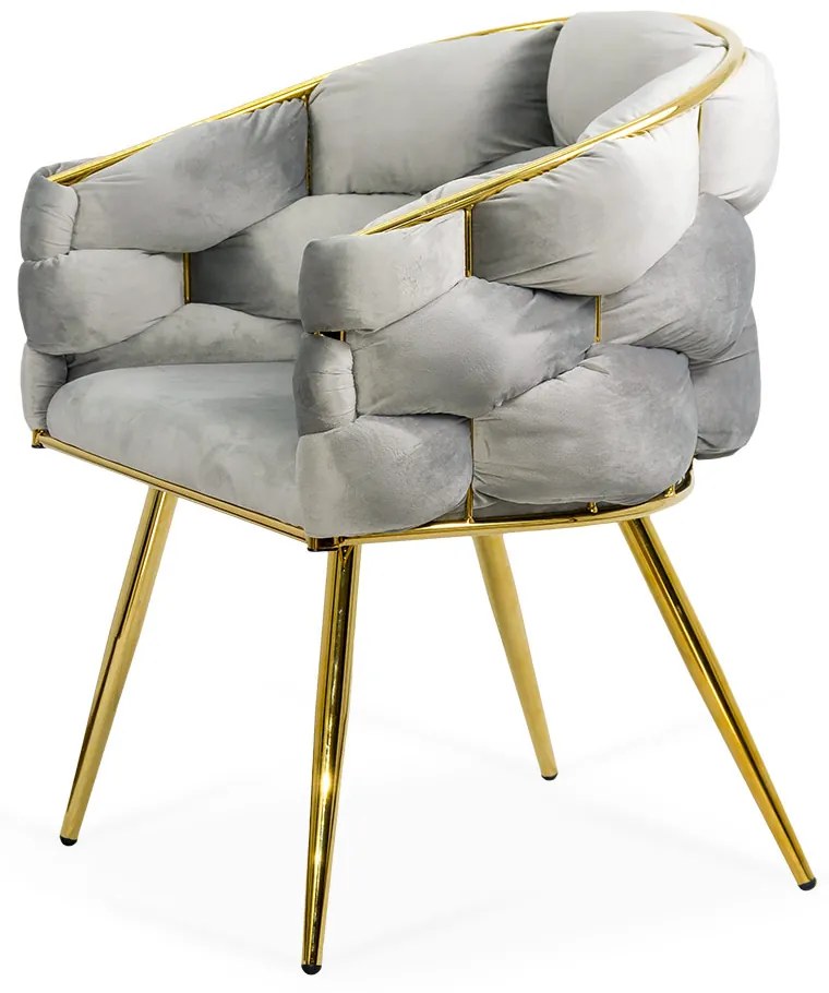 Scaun living gri deschis din catifea cu cadru metalic BUC 251