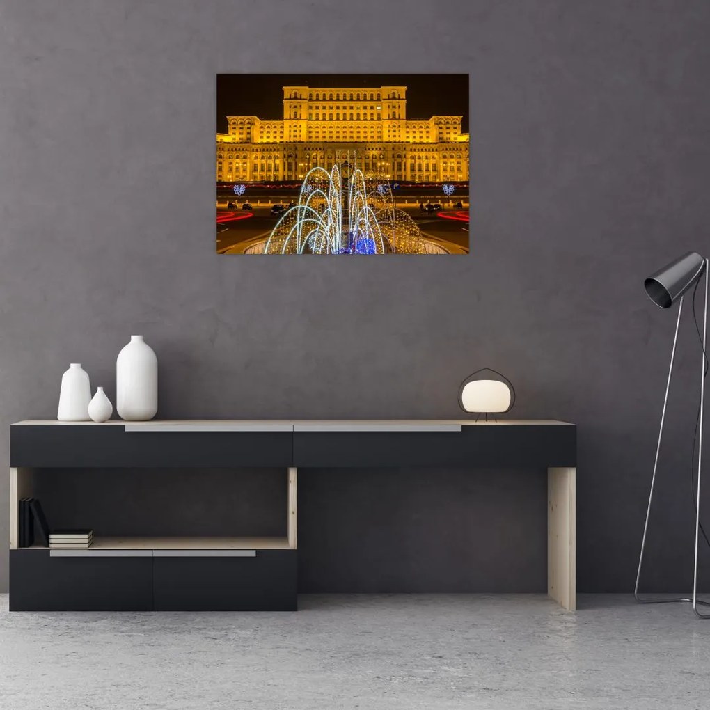 Tablou pe sticlă - Palatul Parlamentului, București, România (70x50 cm)