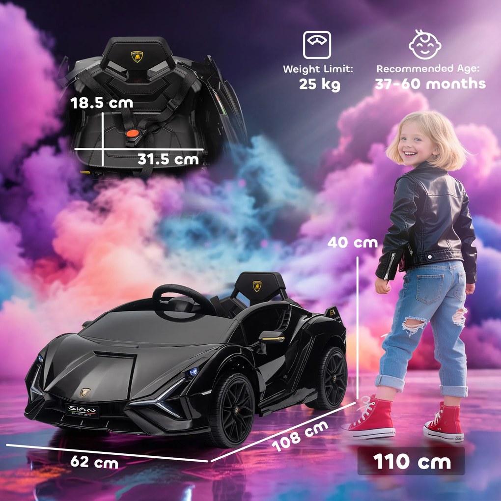 HOMCOM Mașină pentru Copii 12V cu Telecomandă și Muzică Viteză 3-8km/h Negru | Aosom Romania