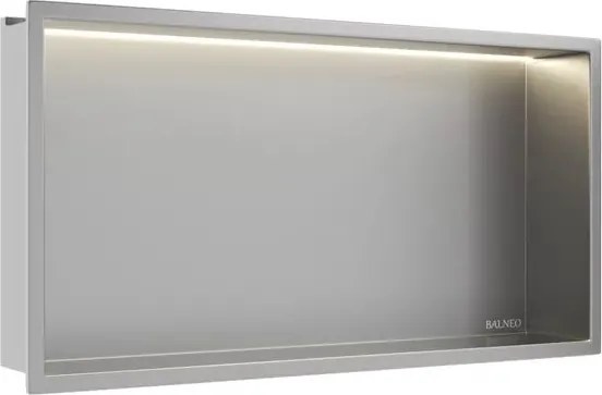Raft incastrat dreptunghiular Balneo Wall-Box One LED cu rama 60x30x10 cm inox