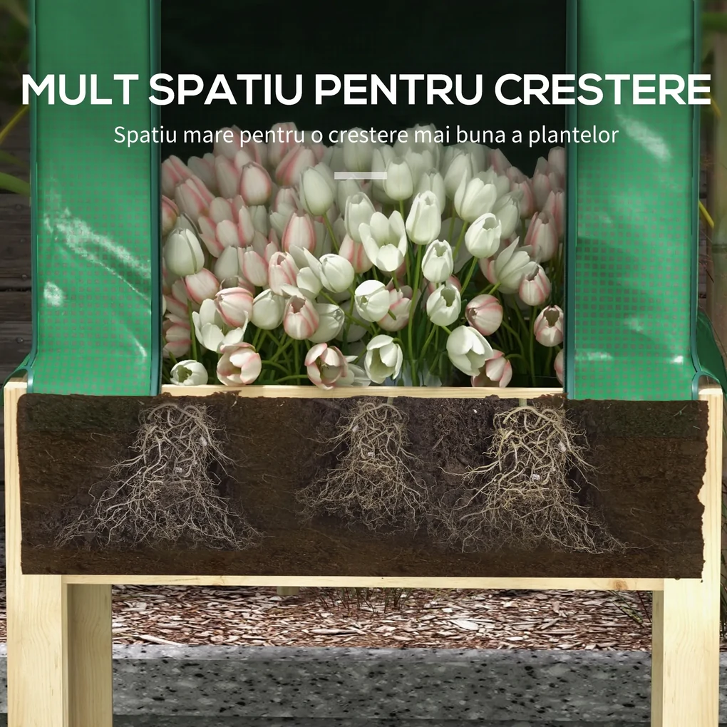 Outsunny Ghiveci Înălțat din Lemn cu Sera PE și Căptușeală, Pat de Gradină pentru Legume, Flori, Ierburi, 86x60x165cm | Aosom Romania