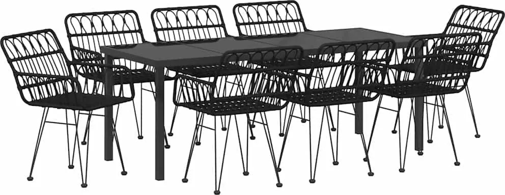vidaXL Set de masă pentru grădină 9 pcs Negru