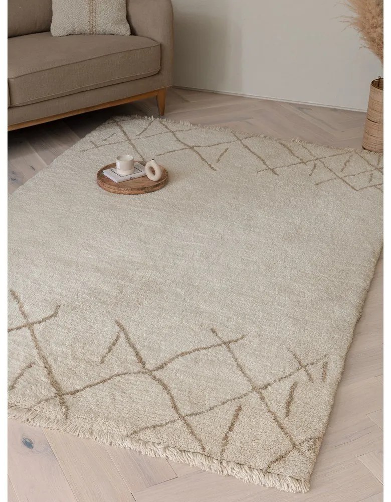 Covor crem lavabil, țesut manual din lână 200x290 cm Azera Crosshatch – Asiatic Carpets