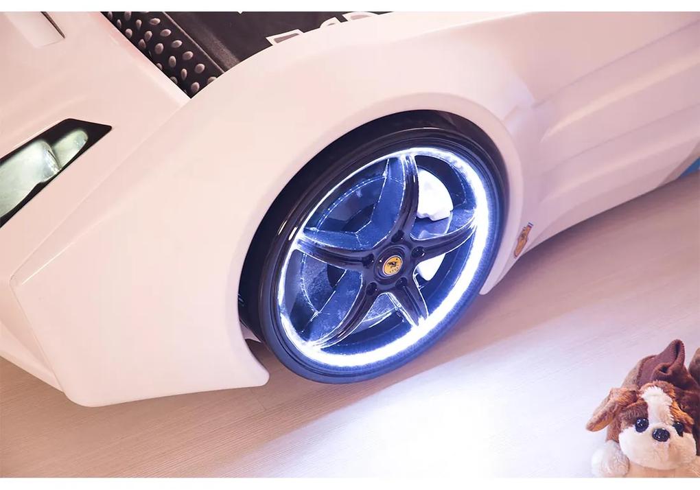 Pat Masinuta Copii cu LED, Jaguar Coupe, Mobiref, 240 x 120 x 60 cm, Alb
