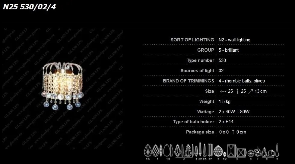 Aplica de perete Lux cristal Bohemia N25 530/02/4
