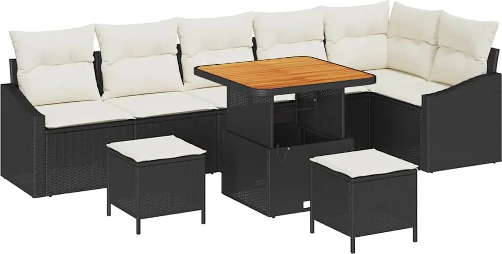 vidaXL Set de canapele pentru grădină cu pernă 9 pcs Negru poliratan