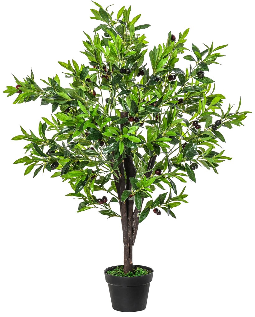 Outsunny Arbore Artificial Măslin Plantă Artificială Înălțime 1,2 m Trunchi Ramuri Mușchi Frunze Aspect Realist Ghiveci Inclus | Aosom Romania