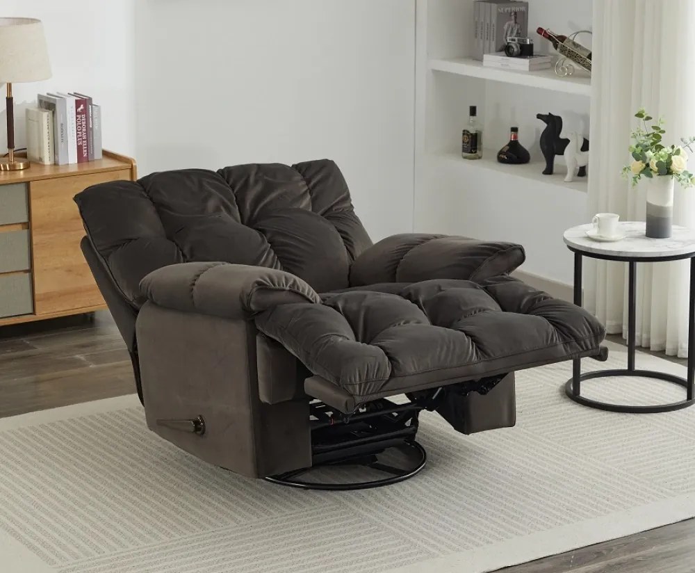 Fotoliu Recliner, suport picioare extensibil, rotativ, textil, Negru