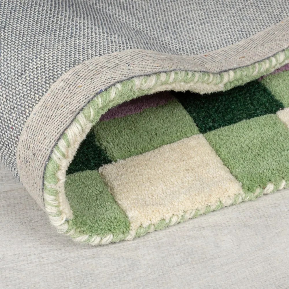 Covor verde/mov țesut manual din lână 160x230 cm Kai Wool Border – Flair Rugs