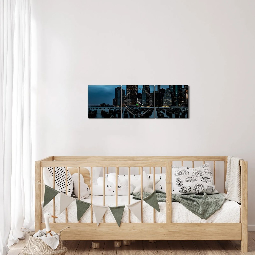 Tablou - Privire spre Zgârâie nori din New York (cu ceas) (90x30 cm)