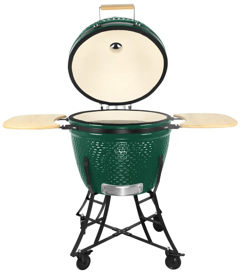 Grătar ceramic pentru cărbuni cu rafturi laterale, grilă de 57 cm