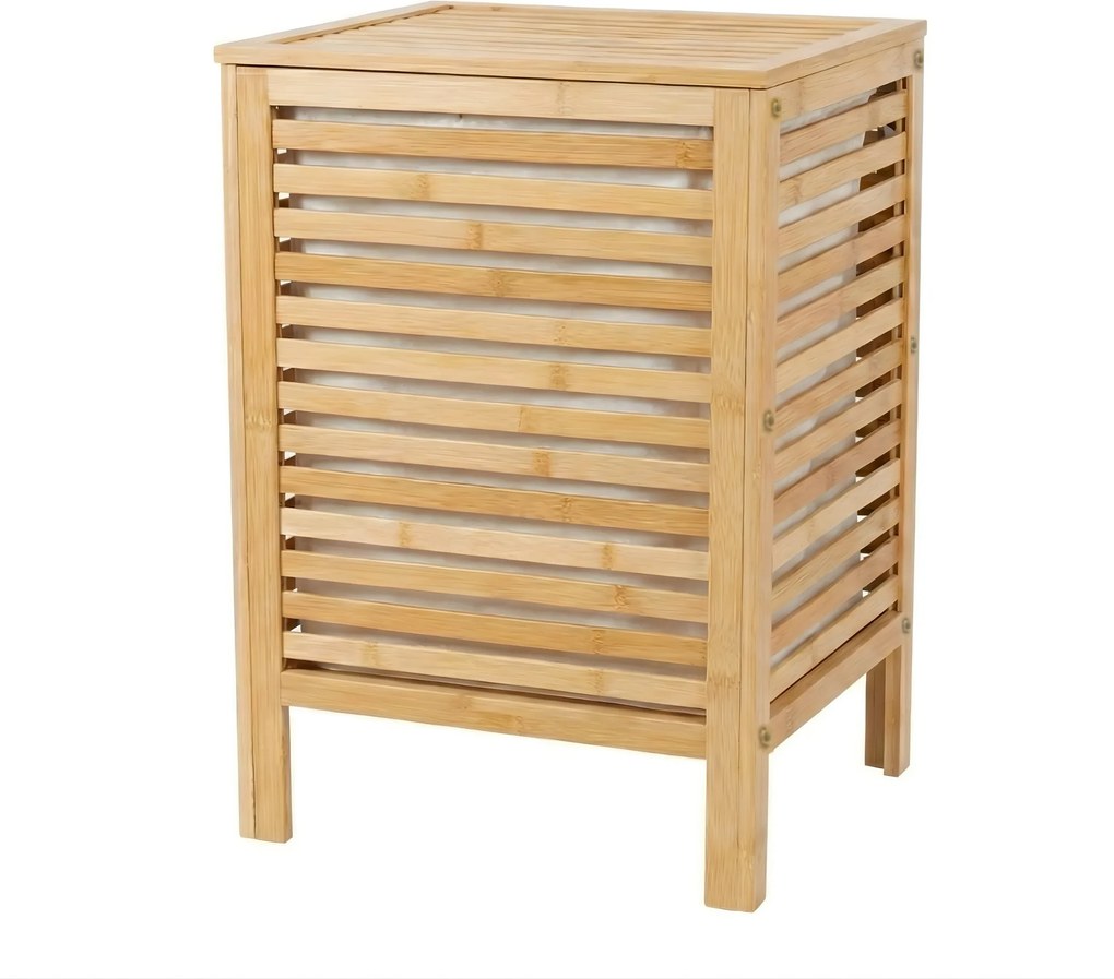Coș de rufe din bambus cu capac și sac detașabil LUND, 60 L
