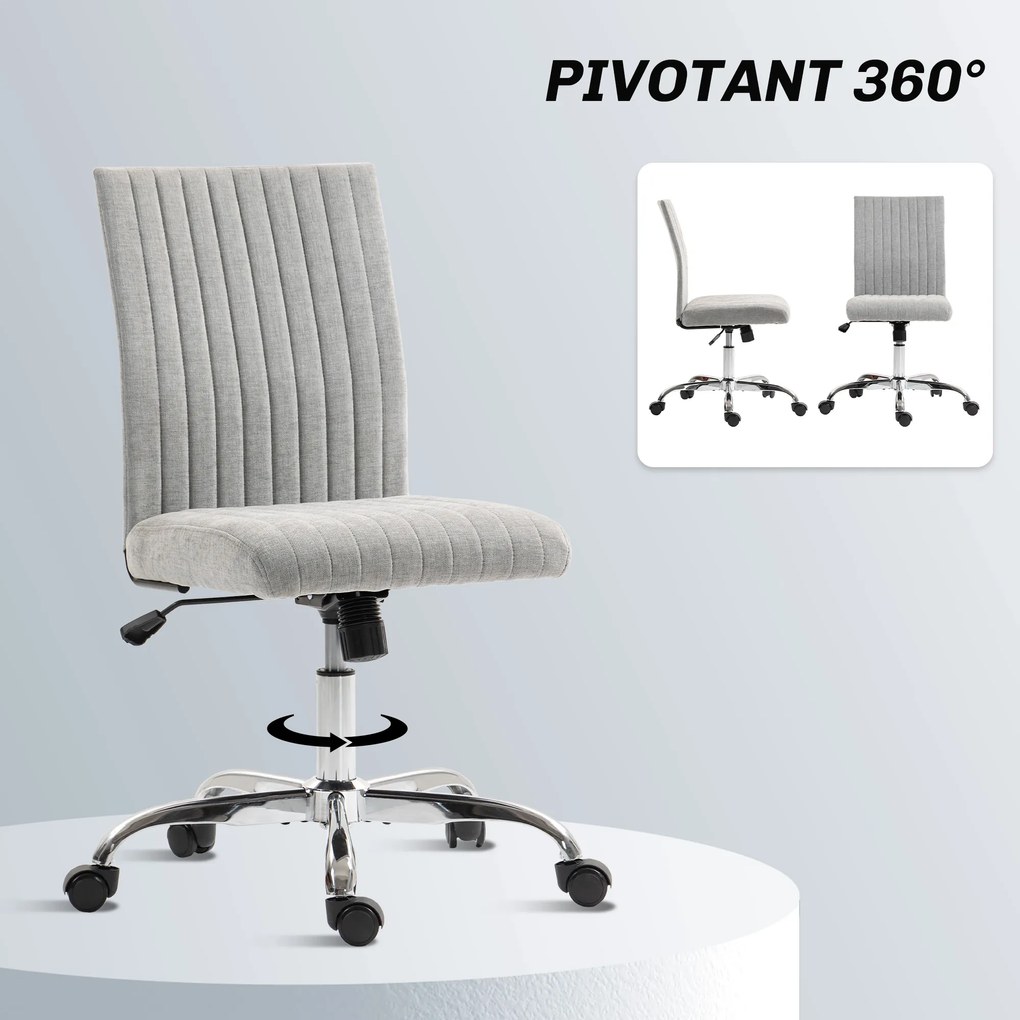 HOMCOM Scaun Birou Rotativ Fără Cotiere Înălțime Reglabilă Țesătură Gri | Aosom Romania