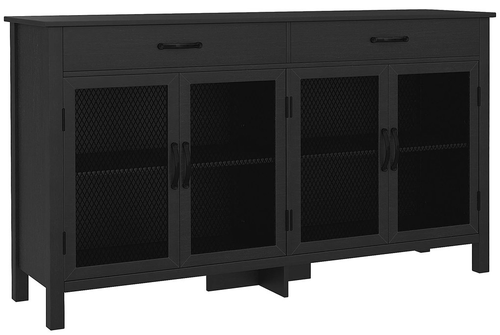 HOMCOM Bufet jos mobilier de depozitare 4 uși cu polițe reglabile și 2 sertare stil industrial 150 x 40 x 85 cm negru | Aosom Romania