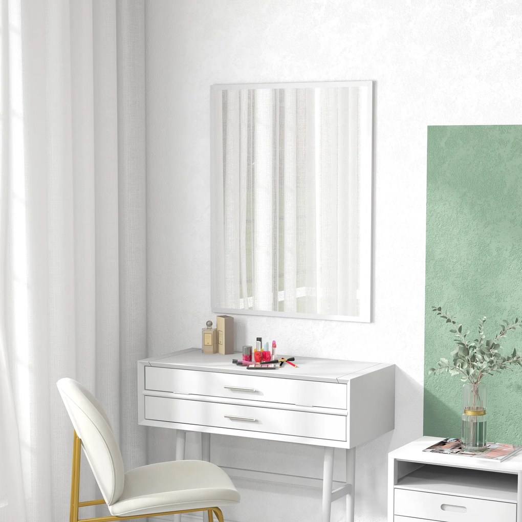 HOMCOM Oglindă Dreptunghiulară de Baie 70x90 cm Oglindă de Perete Decorativă pentru Living Antreu Hol Orizontală sau Verticală Albă | Aosom Romania
