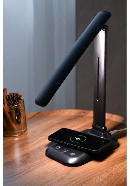 Immax 09106L - Lampă de birou LED LUMI, cu dimmer și încărcare wireless QI, LED/7W/230V, negru