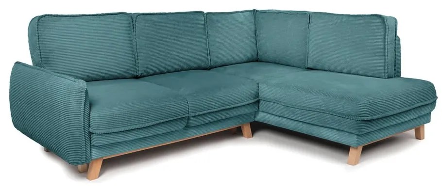 Colțar turcoaz extensibil cu tapițerie din catifea reiată (cu colț pe partea dreaptă) Tori – Bonami Selection