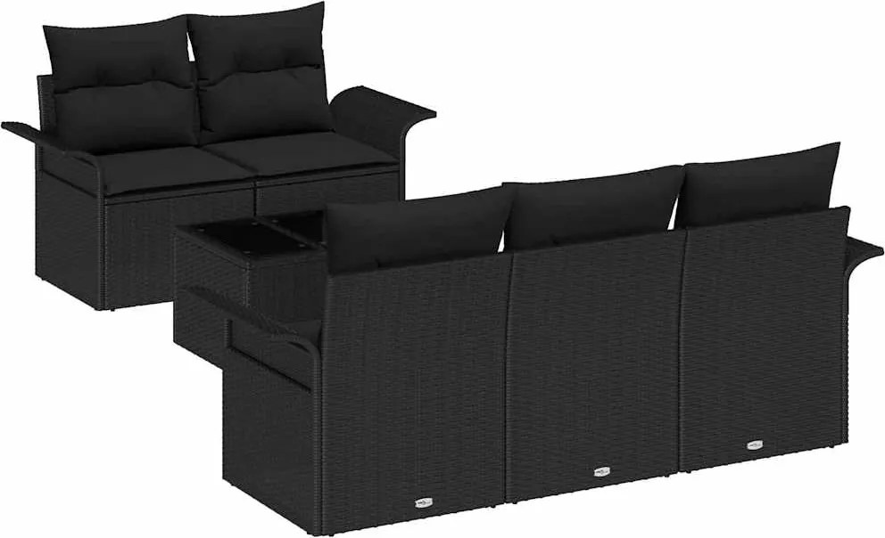 vidaXL Set de canapea cu pernă 6 pcs Negru poliratan