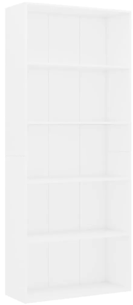 801026 vidaXL Bibliotecă cu 5 rafturi, alb, 80x30x189 cm, lemn prelucrat