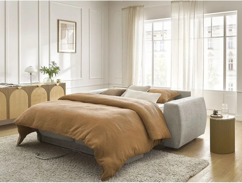 Canapea bej pentru dormitul zilnic/extensibilă cu tapițerie din chenille 240 cm Hugo – Bobochic Paris