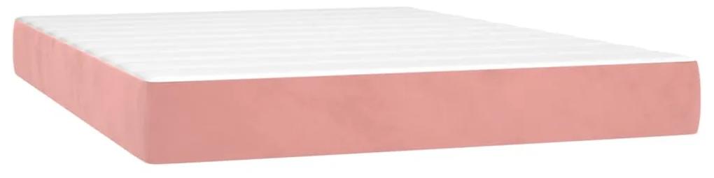 Pat box spring cu saltea, roz, 140x190 cm, catifea Roz, 140 x 190 cm, Nasturi de tapiterie