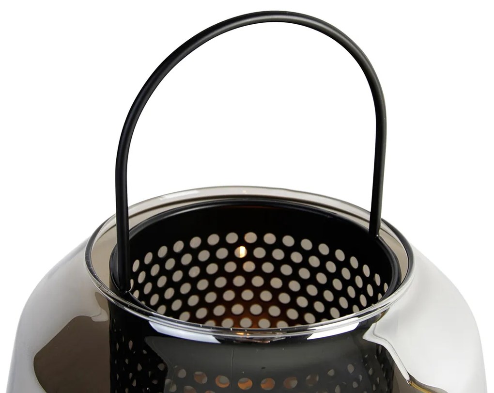 Lampă de masă Art Deco neagră cu sticlă fumurie 23 cm - Kevin