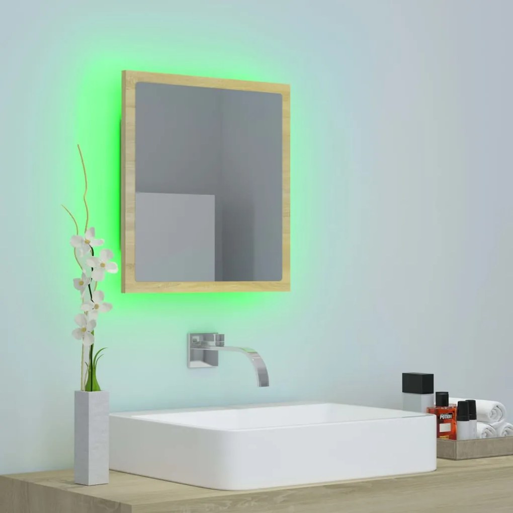 Oglinda de baie LED, stejar sonoma, 40x8,5x37cm, lemn prelucrat Stejar sonoma