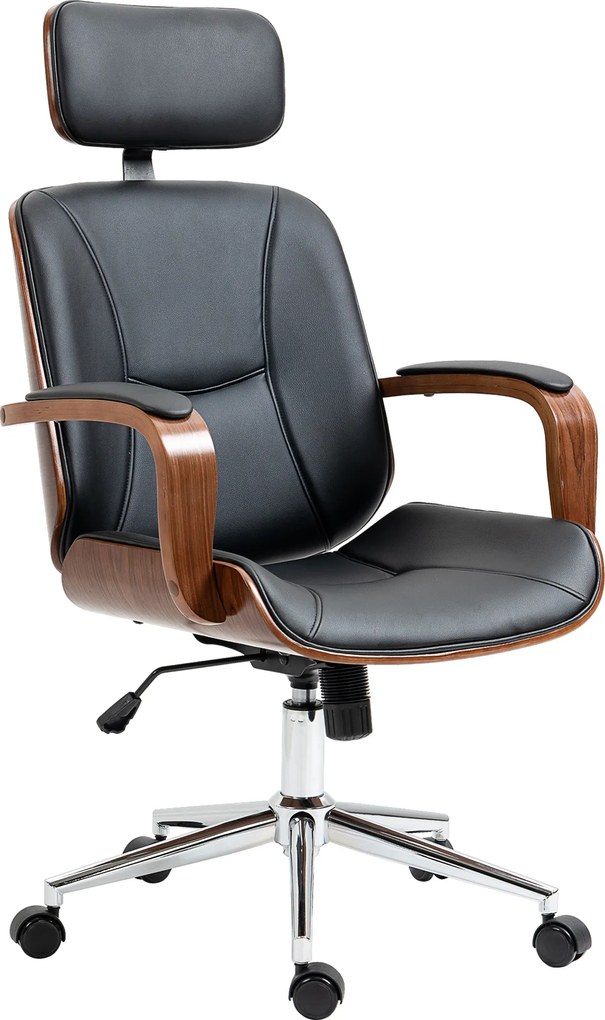 Vinsetto Scaun de birou, scaun de birou cu suport de cap detașabil înălțime reglabilă și funcție de basculare, 66x65x125cm, negru | Aosom Romania