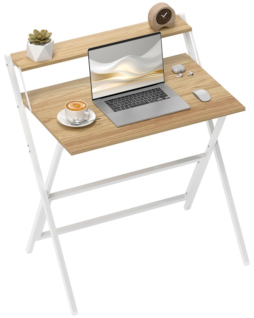 Birou HOMCOM pliant compact, suport monitor, lemn natural | Aosom Romania