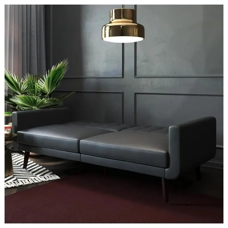 Canapea neagră extensibilă cu tapițerie din imitație de piele 200 cm Nola – Støraa