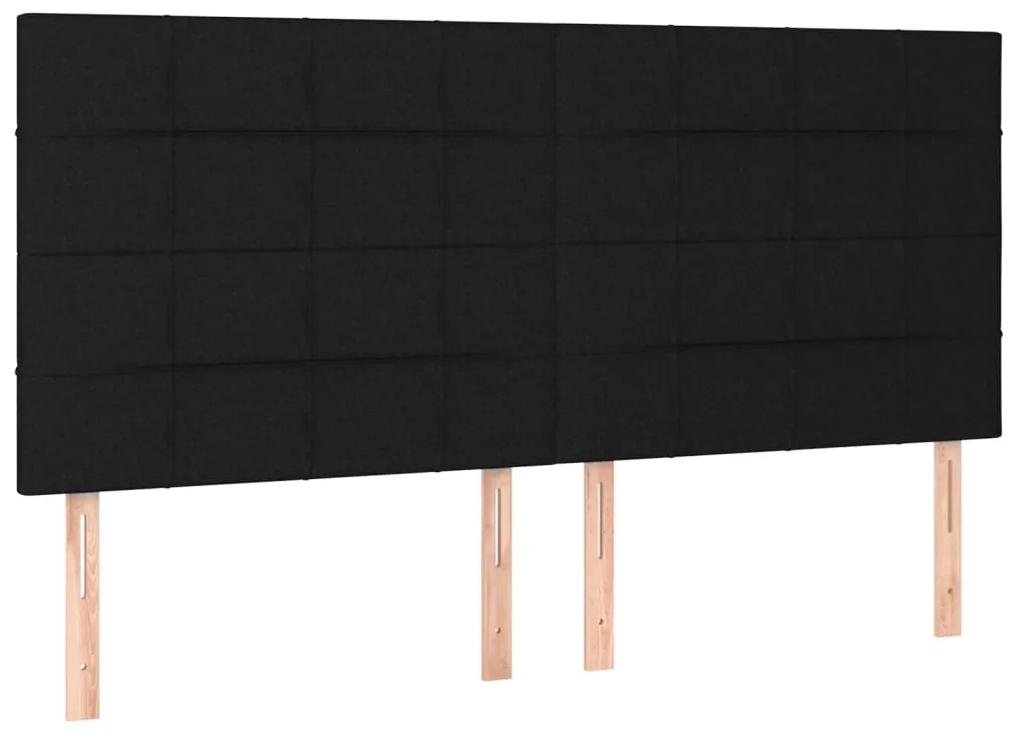Pat cu arcuri, saltea si LED, negru, 200x200 cm, textil Negru, 200 x 200 cm, Cu blocuri patrate
