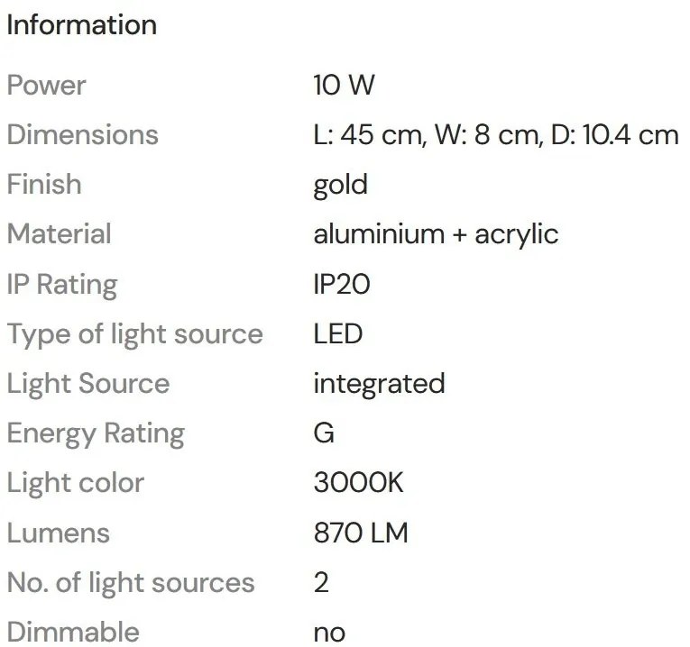 Aplica LED ambientala stil minimalist Merano II aurie