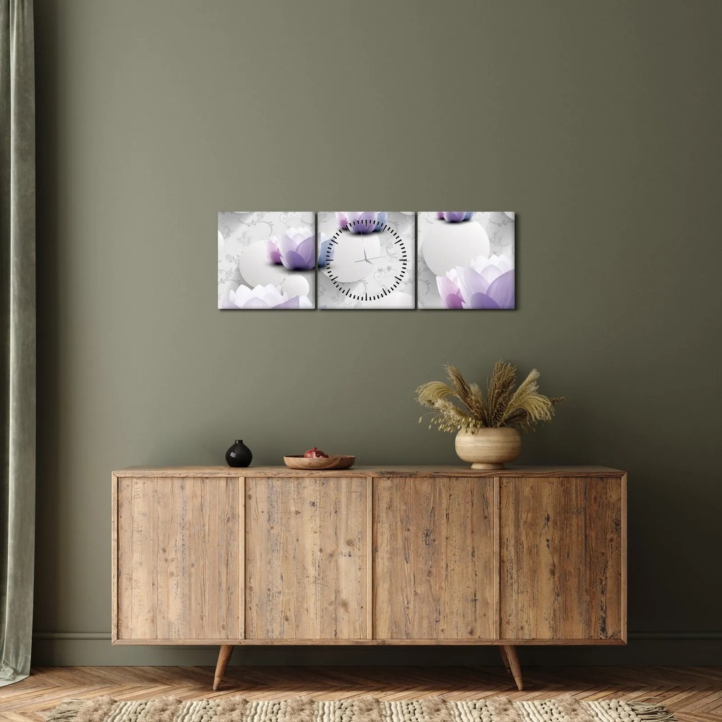 Tablou cu flori (cu ceas) (90x30 cm)